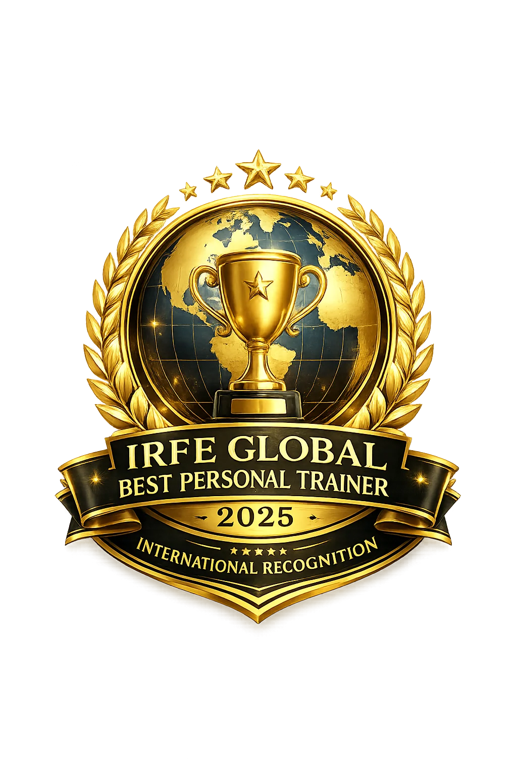 IRFE Global Best Personal Trainer 2025 recognition badge